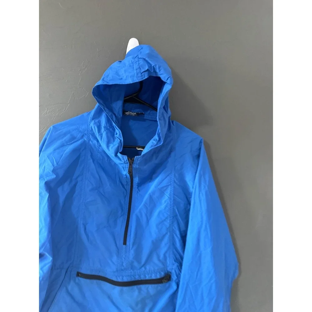 Vintage Woolrich Anorak Windbreaker Blue Half Zip Hooded Pullover Made in USA XL